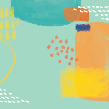 teal background painted with yellow and orange shapes