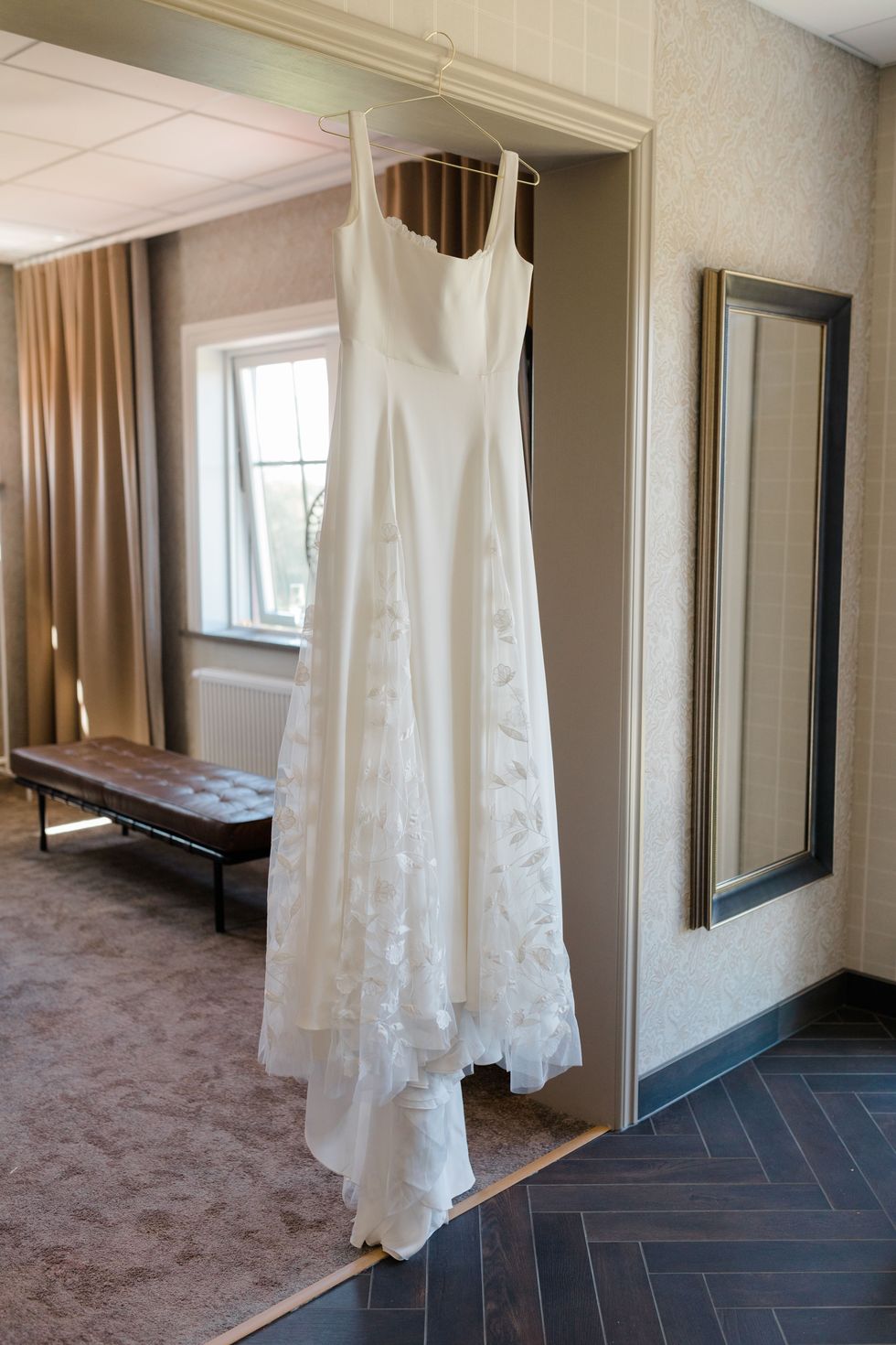 a wedding dress in a room