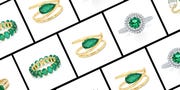 several engagement rings with emeralds in a roundup of emerald engagement rings 2022