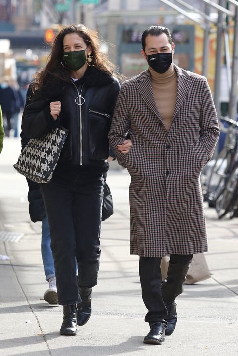 new york city, ny   february 26 katie holmes and emilio vitolo jr are seen on february 26, 2021 in new york city, new york photo by lrnycmegagc images
