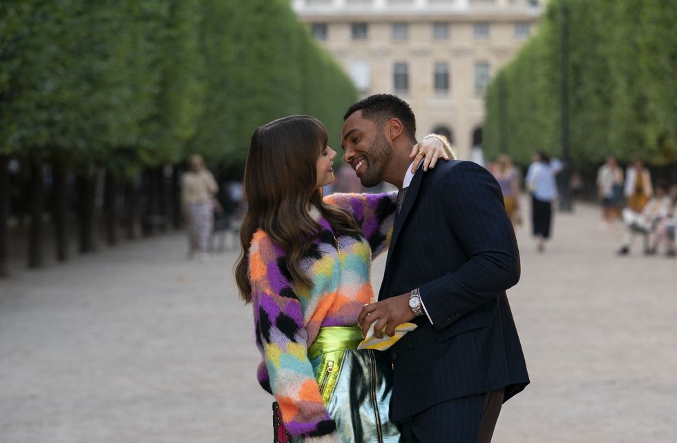 lily collins as emily, lucien laviscount as alfie in episode 301 of emily in paris