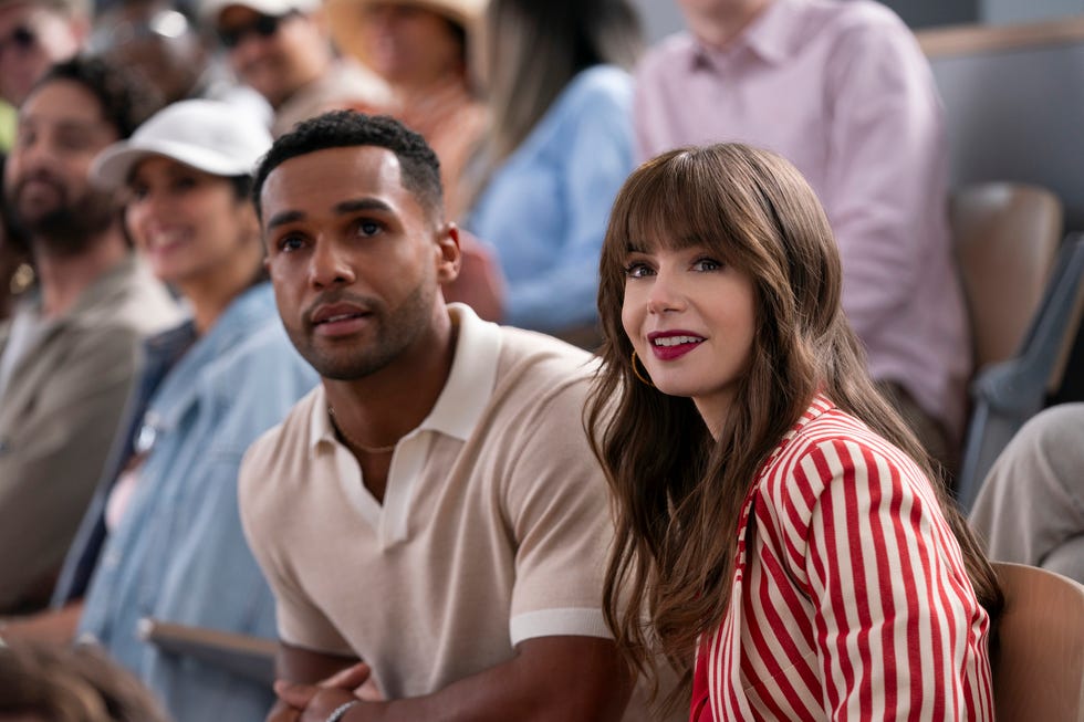 lucien laviscount as alfie, lily collins as emily in emily in paris