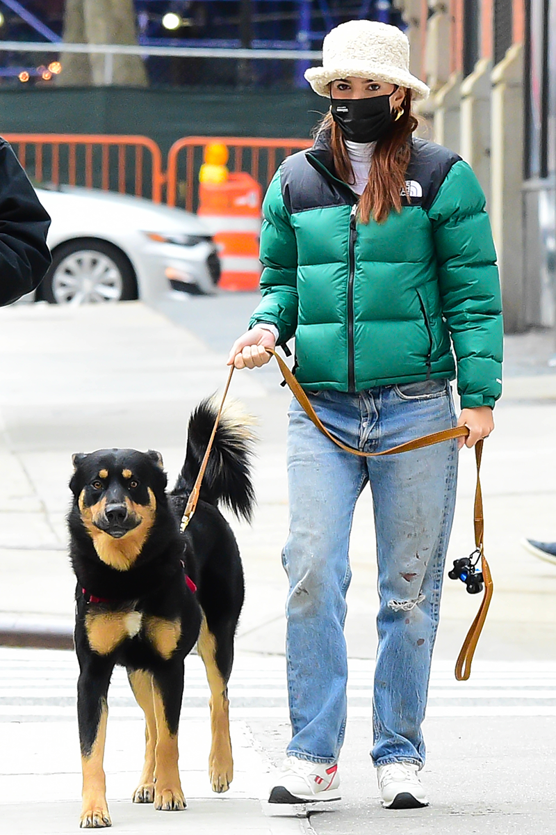 emily ratajkowski dog walking outfit