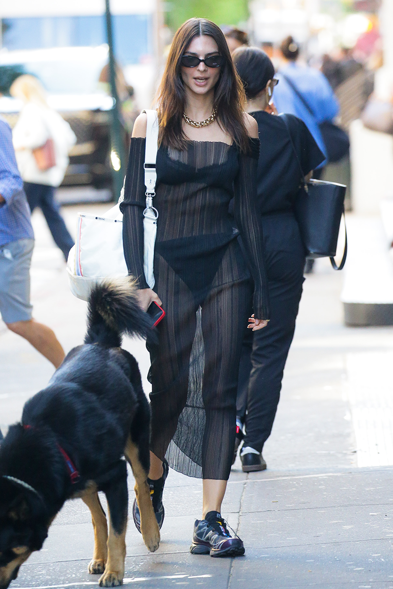 emily ratajkowski dog walking outfit