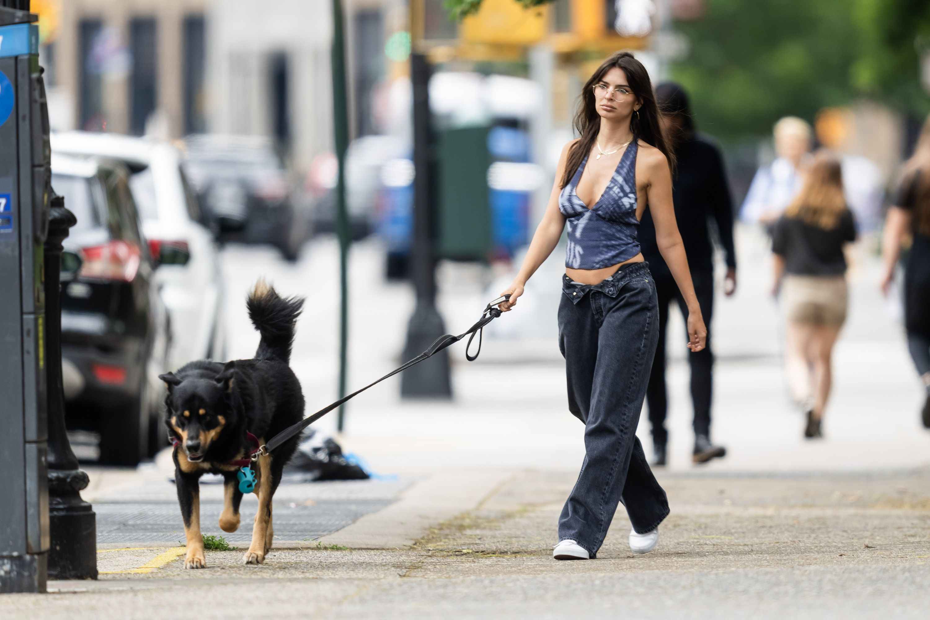 Emily Ratajkowski Goes Braless in a Low-Cut Top to Walk Her photo