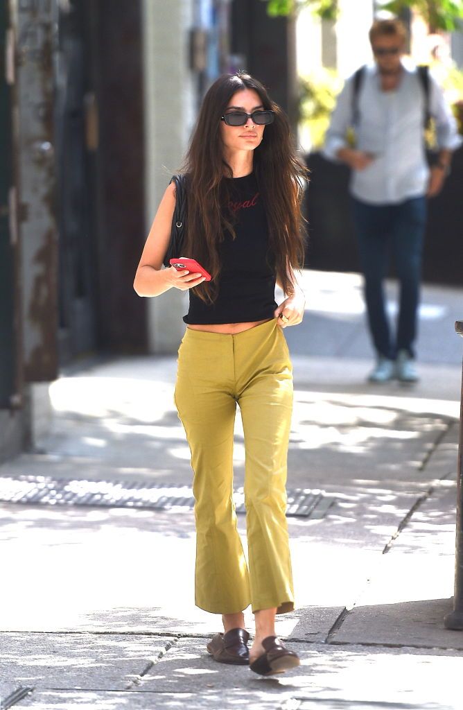 Emily Ratajkowski Steps Out in Chartreuse Pants and Super-Long Hair