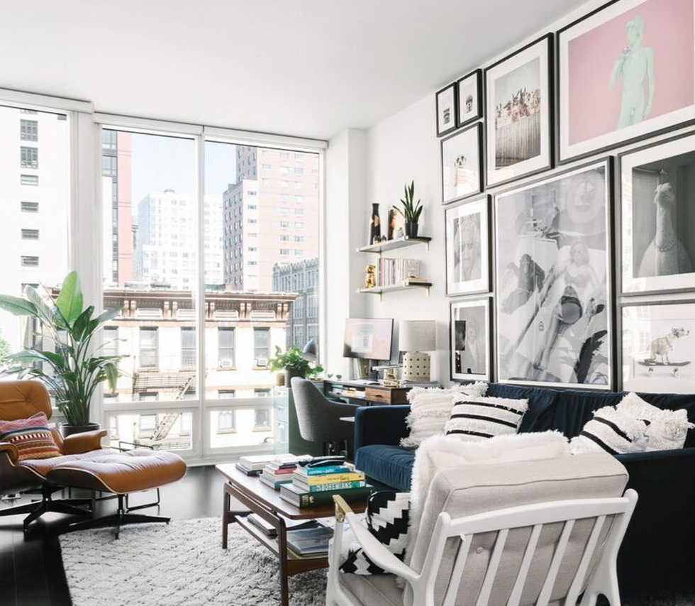 living room with gallery wall