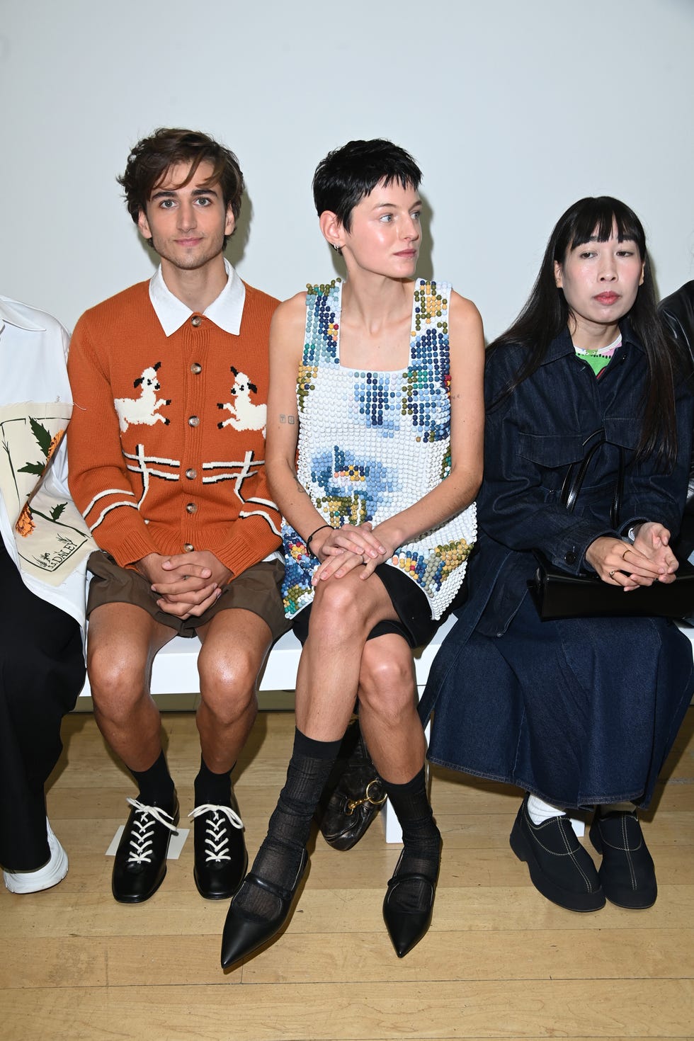 london, england september 13 sebastian croft and emma corrin attend the ss daley show during london fashion week september 2024 on september 13, 2024 in london, england photo by stuart c wilsongetty images