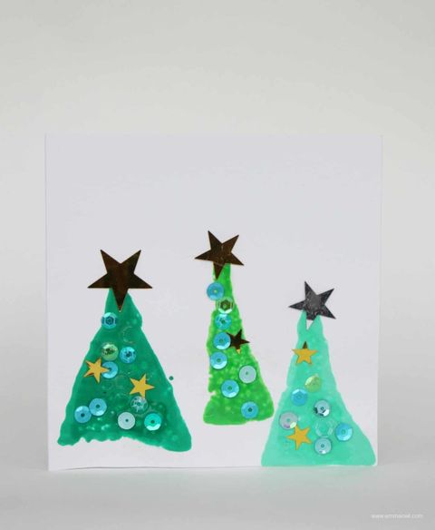 sponge printed christmas tree cards