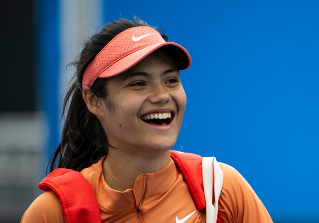 emma raducanu laughing during a practice session for the australian open