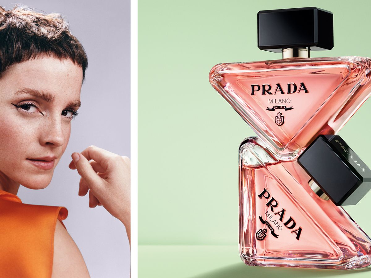 Emma Watson Celebrates Prada Paradoxe Fragrance in Lace Dress and Blazer