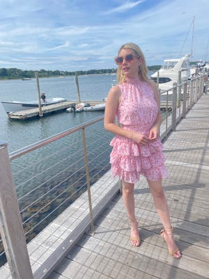 emma roberts in pink ruffle dress