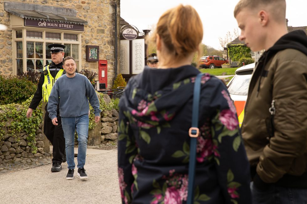pc swirling, matty barton, lydia dingle and samson dingle in emmerdale