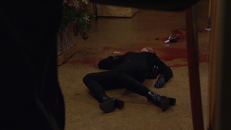 meena jutla unconscious on the floor in emmerdale