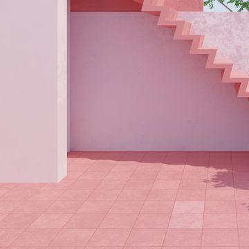 empty exterior pink concrete wall and stairs outside