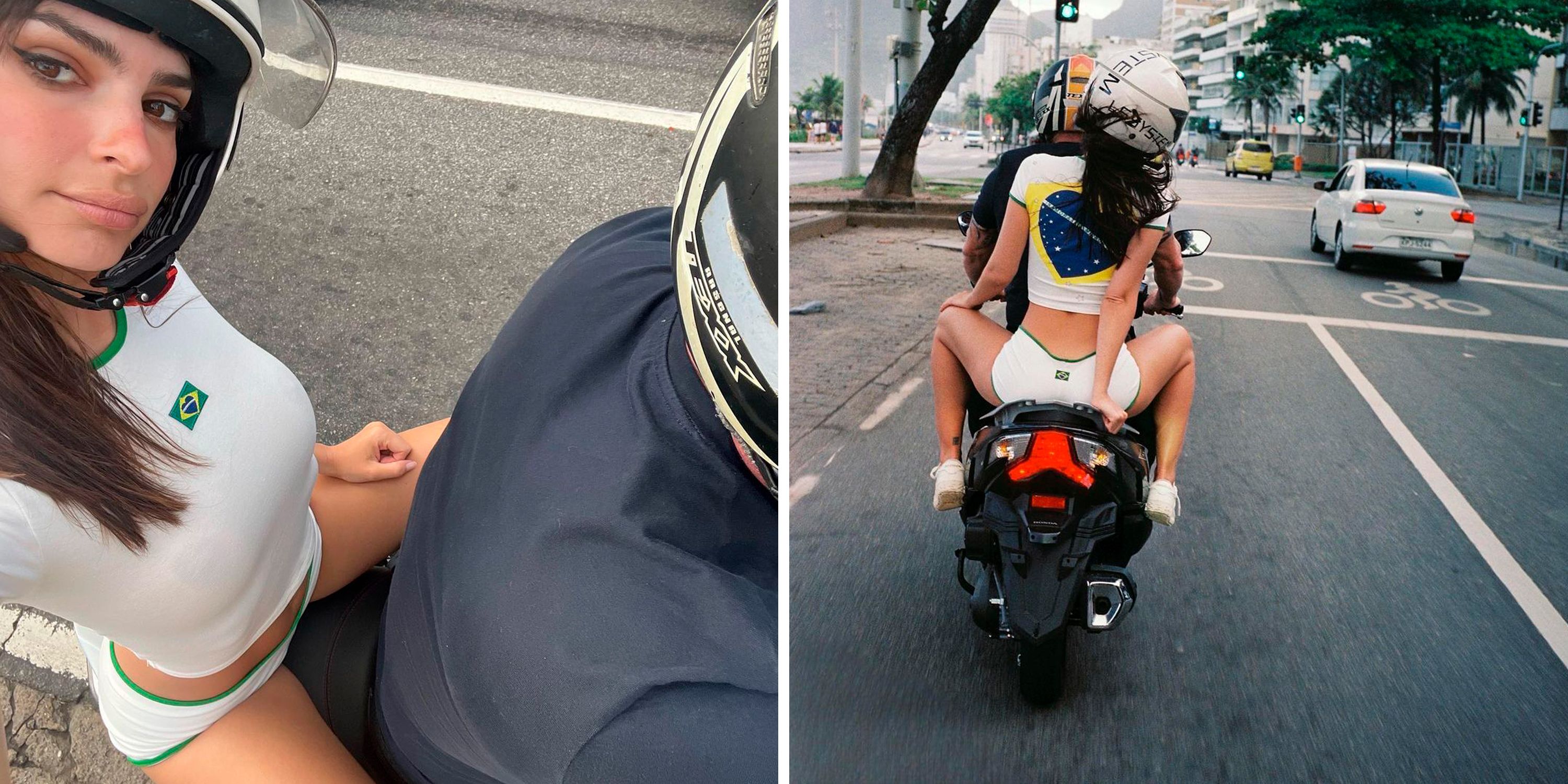 3000px x 1500px - Emily Ratajkowski Rides a Motorcycle in Tiny White Hot Shorts