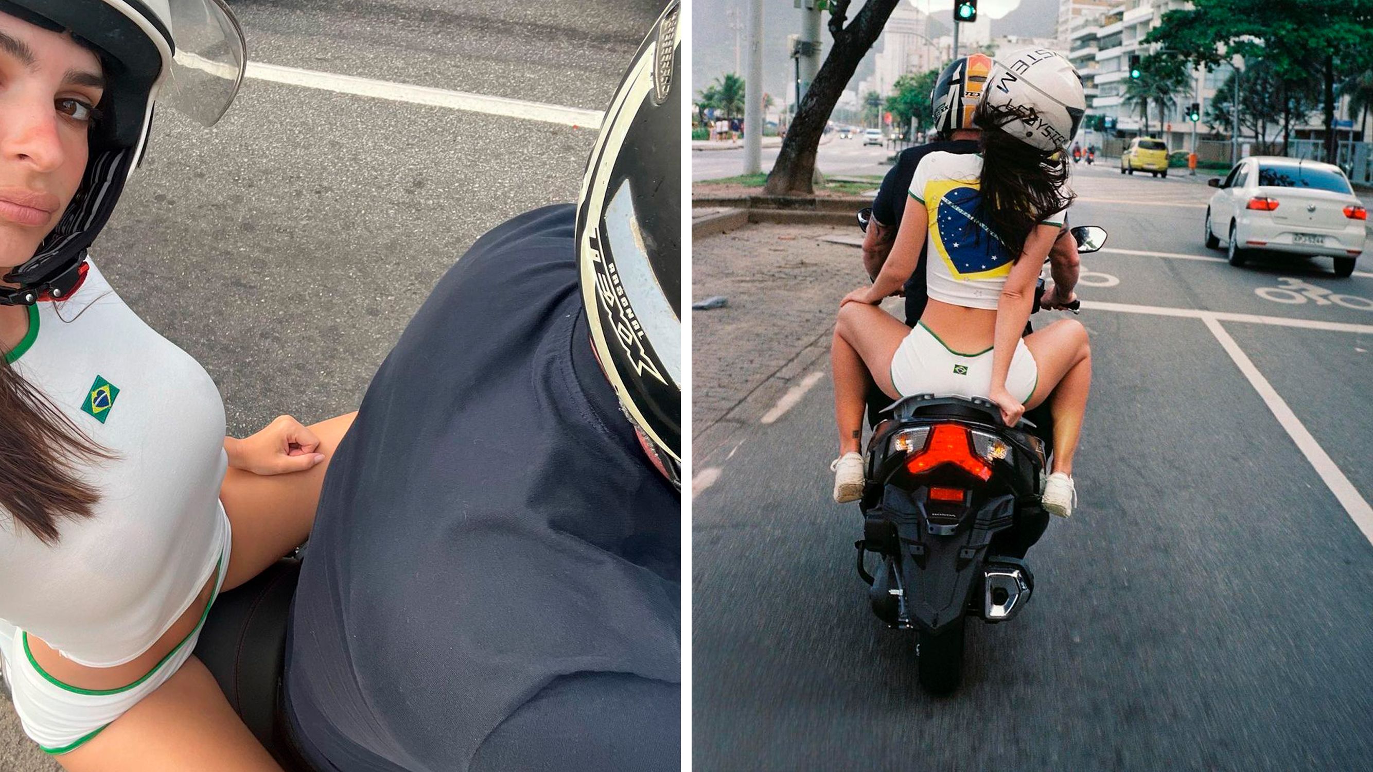 Emily Ratajkowski Rides a Motorcycle in Tiny White Hot Shorts