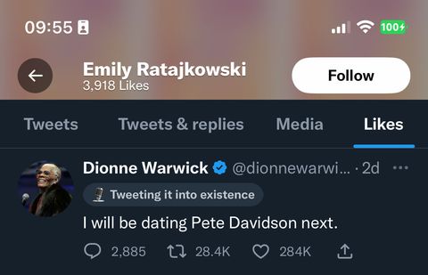 emrata likes dionne's tweet about pete davidson