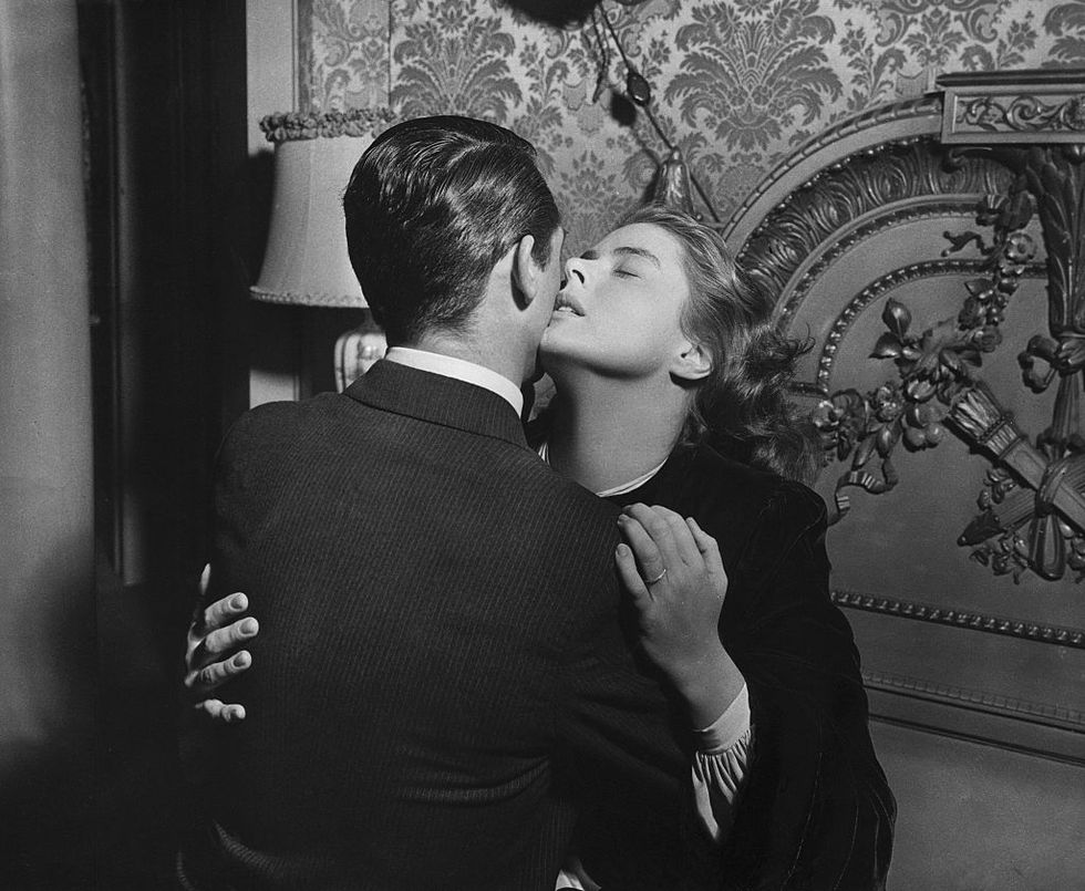 tr devlin cary grant and alicia huberman ingrid bergman embrace in a scene from the classic alfred hitchcock romantic thriller notorious photo by �� john springer collectioncorbiscorbis via getty images