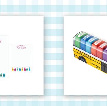 personalized notepad and school bus stamp kit