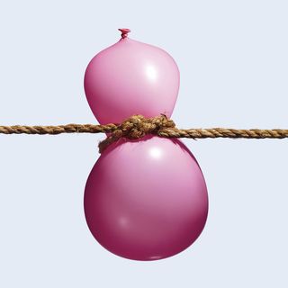 balloon with rope, endometriosis concept cramping, pain
