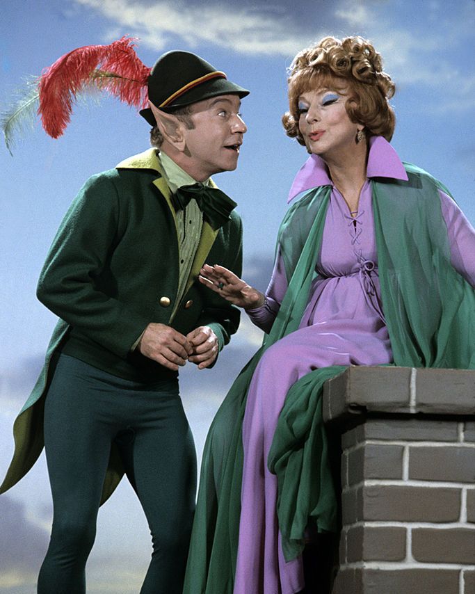 united states   march 26  bewitched   if the shoe pinches   season six   32670, endora agnes moorehead conferred with leprechaun tim oshanter guest star henry gibson, who wreaked havok on darrin,  photo by walt disney television via getty images photo archiveswalt disney television via getty images