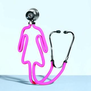 pink stethoscope woman outline endometriosis concept, women's health