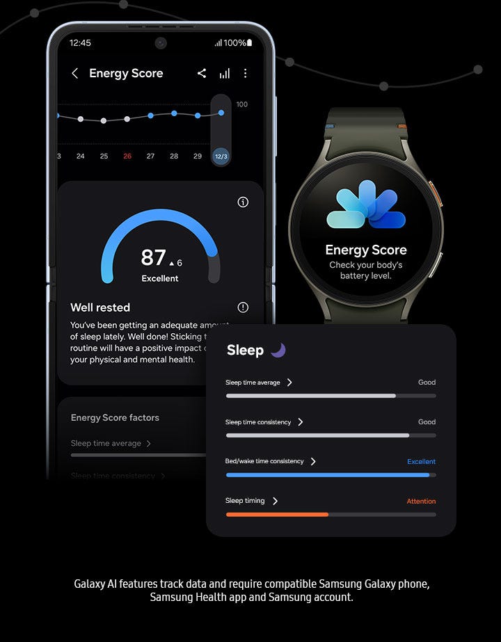 energy tracking feature on a smartphone and smartwatch