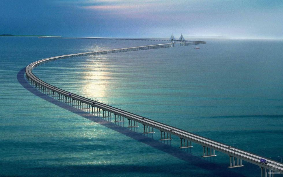 a long bridge over water