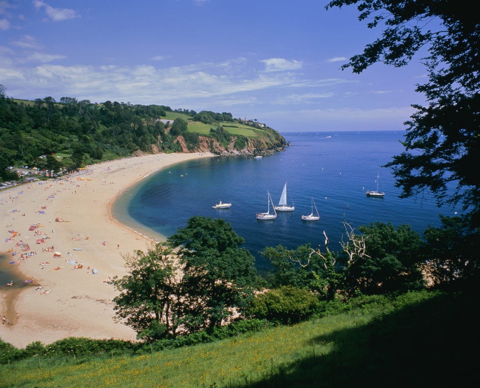 england,devon,dartmouth,view looking down on blackpool sands