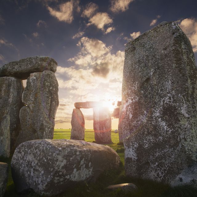 uk, england, wiltshire, stonehenge at sunset