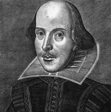 a black and white portrait of william shakespeare wearing a embellished coat with a large collar