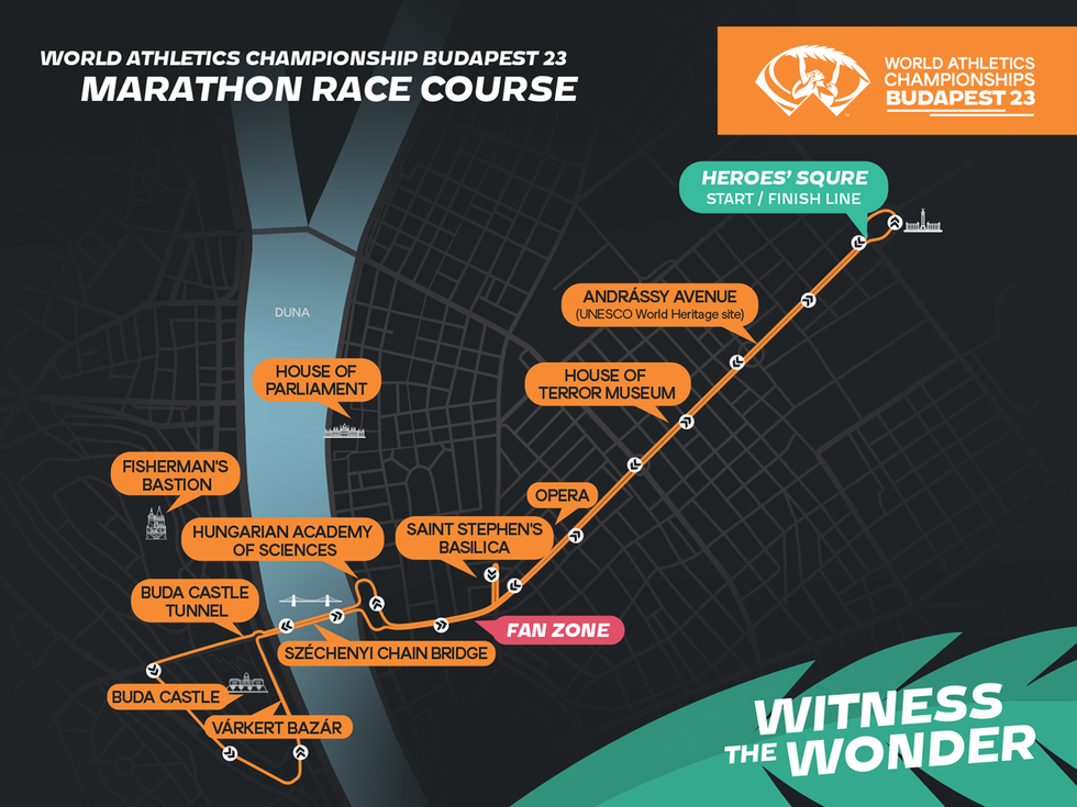 el recorrido del maratón y la marcha del mundial de atletismo de budapest 2023