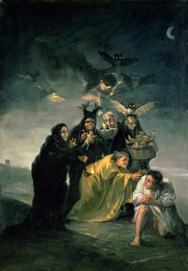 het schilderij the witch's sabbath van francisco goya laat de angst zien die samenlevingen voor heksen hadden