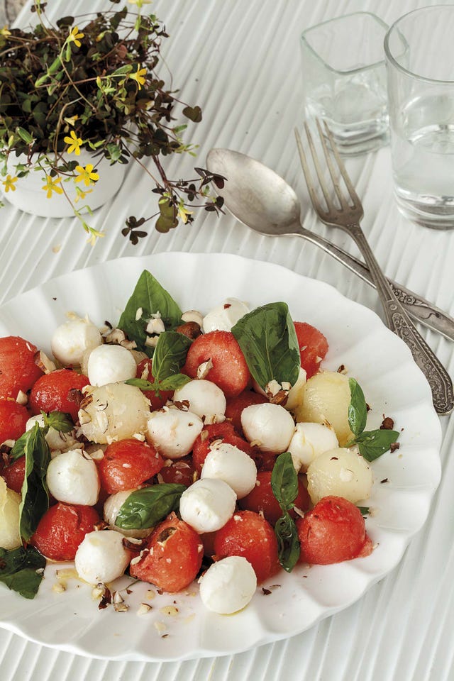 ensalada de sandía, melón y queso