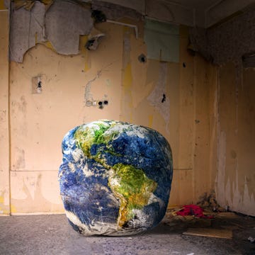 environmental issues concept of planet earth in abandoned building