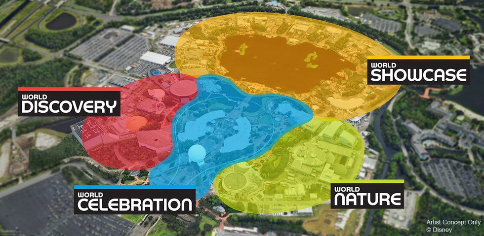 a map of epcot world neighborhoods at walt disney world