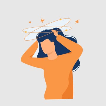 sick person suffering from vertigo, feeling confused, dizzy and head ache flat vector illustration for stress, sickness symptoms, migraine, hangover concept