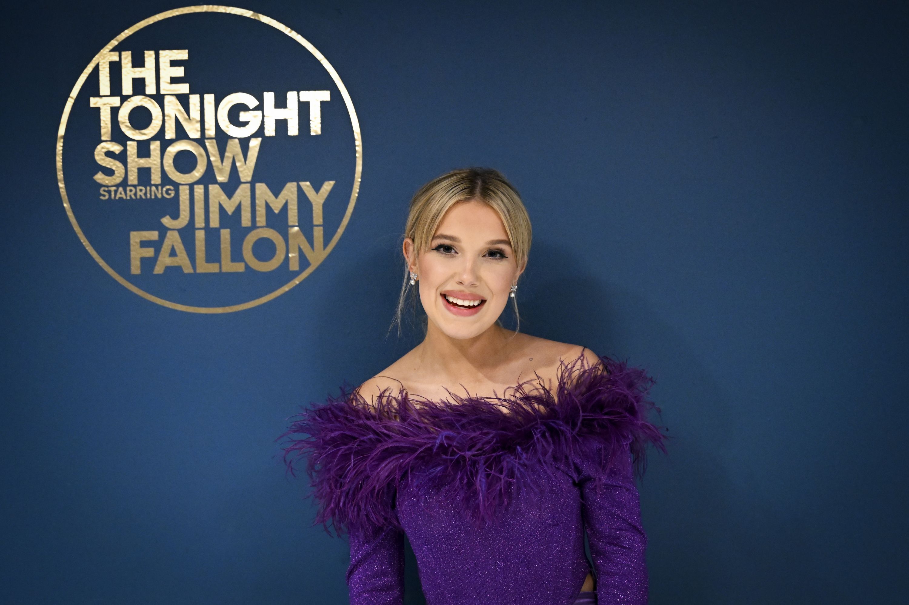 Millie Bobby Brown Went Monochromatic in a Purple Look on 'Fallon