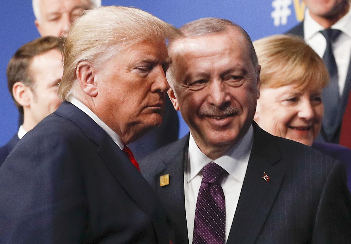 files in this file photo taken on december 4, 2019, us president donald trump l and turkey's president recep tayyip erdogan r leave the stage after the family photo to head to the plenary session at the nato summit at the grove hotel in watford, northeast of london   president donald trump has shattered through norms and niceties on the world stage in his nearly three years in office entering an election year, trump is unlikely to slow down as he seeks what has largely eluded him    a headline grabbing victory the tycoon turned president closes 2019 with a new stride after what was perhaps his most unambiguous achievement    us commandos' raid that killed the leader of the islamic state extremist group but the year was also full of tosses and turns for trump on his ambition to end the war in afghanistan, he startled washington by inviting the taliban to talks but then declared the talks dead before resuming them photo by peter nicholls  pool  afp photo by peter nichollspoolafp via getty images