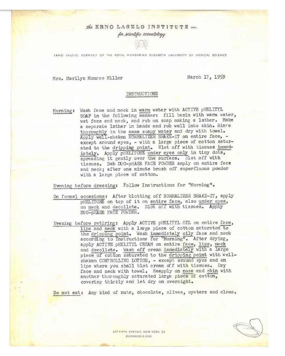 instructions for skincare regimen dated march 17 1959