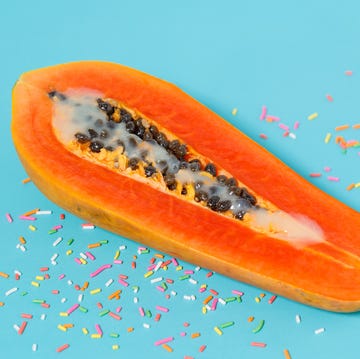 Erotic Fruit , A Half Papaya with sweetened condensed milk decorate with colourful sprinkles