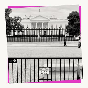 the white house behind a security fence