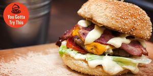 Dish, Food, Cuisine, Hamburger, Ingredient, Fast food, Breakfast sandwich, Junk food, Buffalo burger, Burger king premium burgers, 