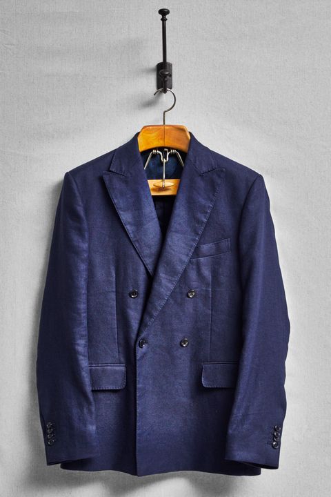 Clothing, Clothes hanger, Blue, Outerwear, Jacket, Suit, Sleeve, Blazer, Formal wear, Design, 