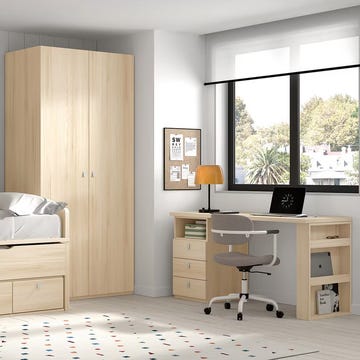 Dormitorio juvenil 2 camas con costados bajos en color abedul Robin dormitorio juvenil 2 camas con costados bajos en color abedul robin