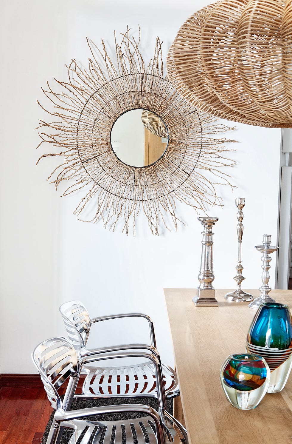 decorar con flecos, espejo sol, en fibra