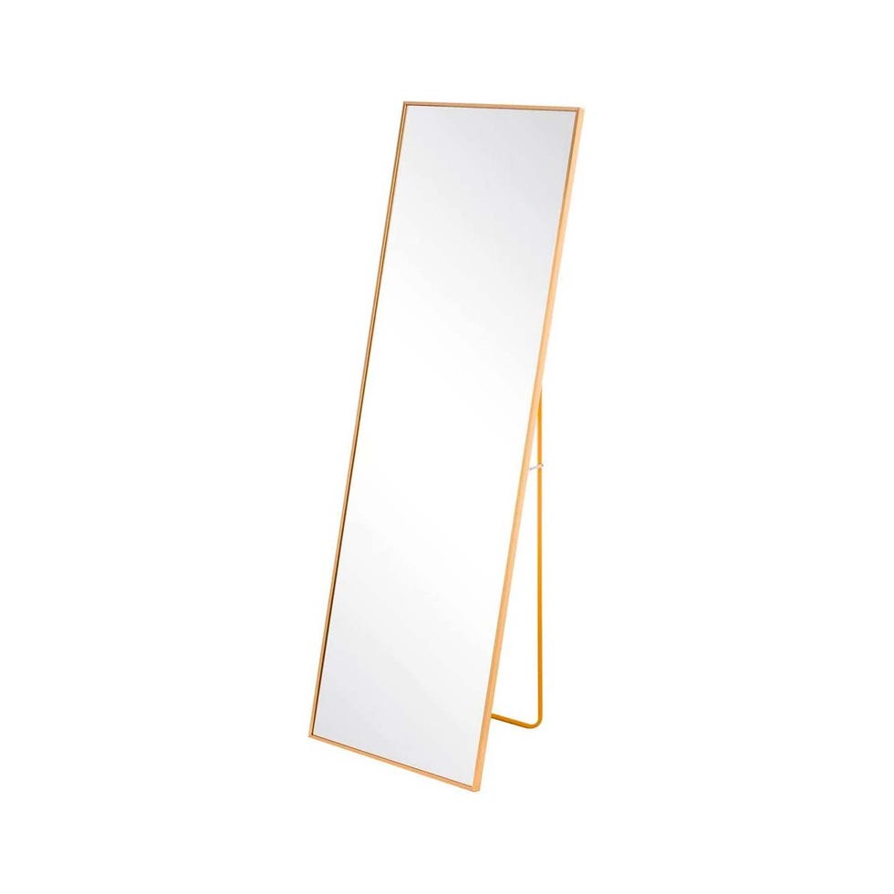 espejo de pie de aluminio dorado minimalista para dormitorio