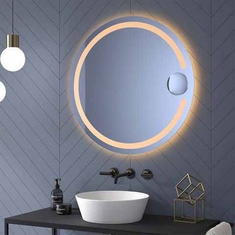 espejo redondo para el baño con luz y lupa de aumento