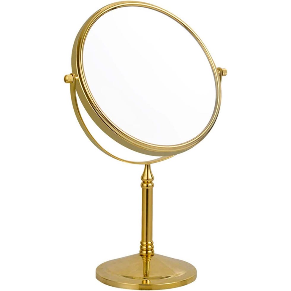 espejo de tocador de aumento dorado